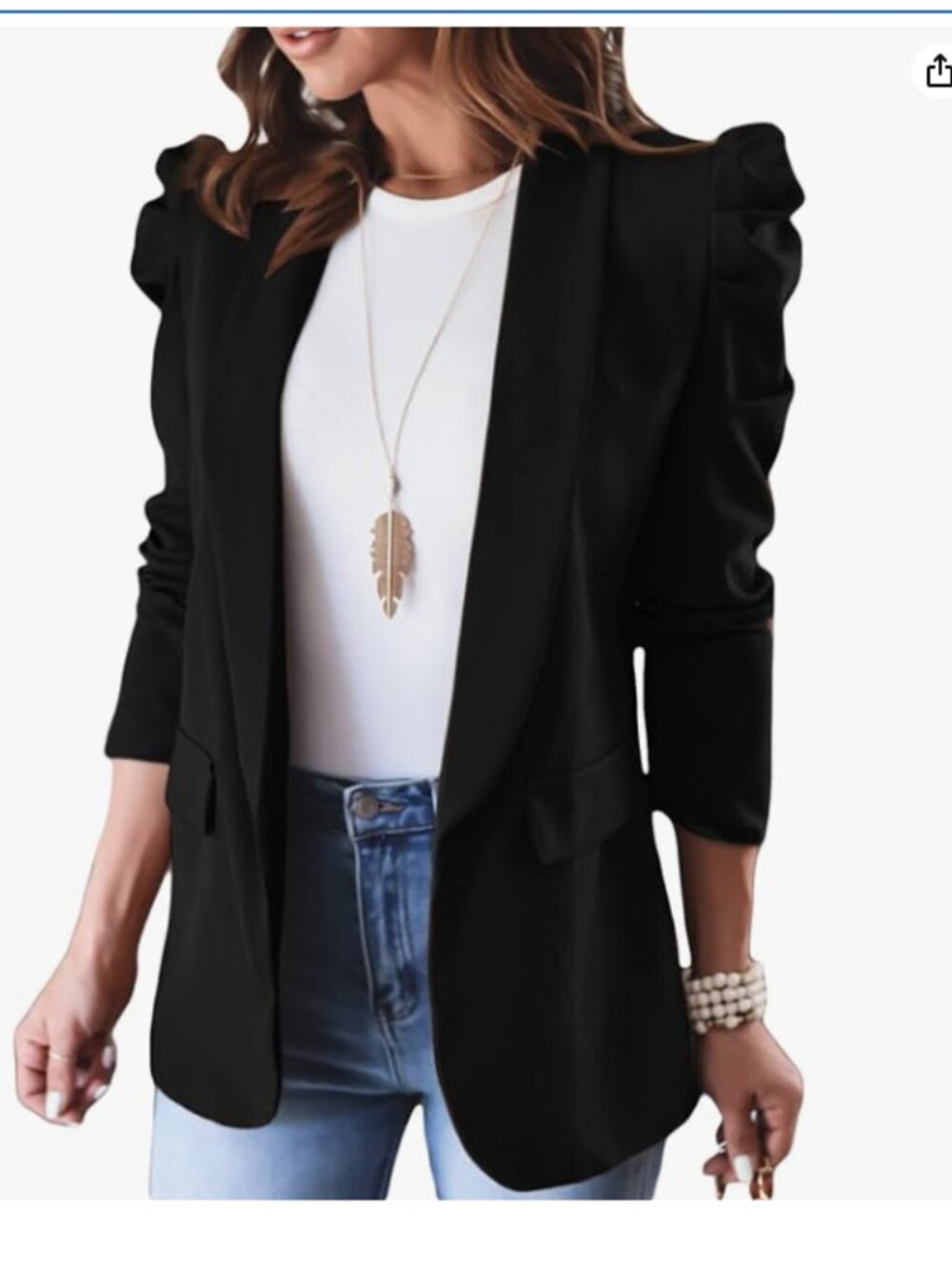 Happy Sailed Black Puff Sleeve Blazer Size Medium Business Casual